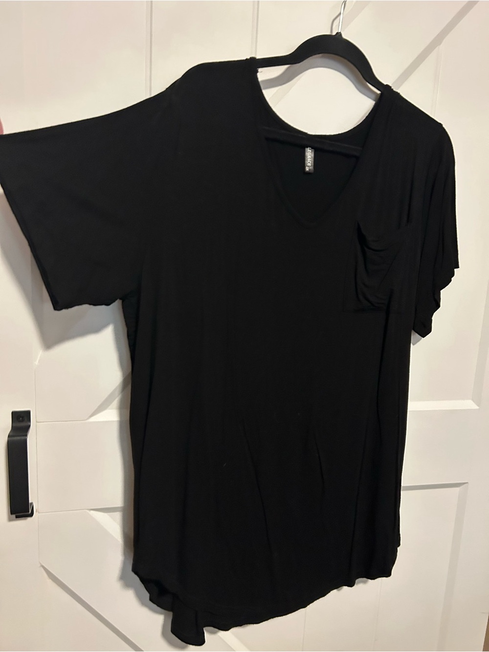 Black V-Neck Short Sleeve Women's Blouse